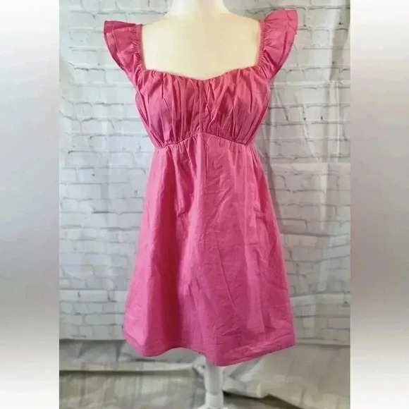 NEW Sim & Sam Puff Sleeve Mini Dress Women's Size M Barbie Pink Flutter sleeve - Picture 16 of 16